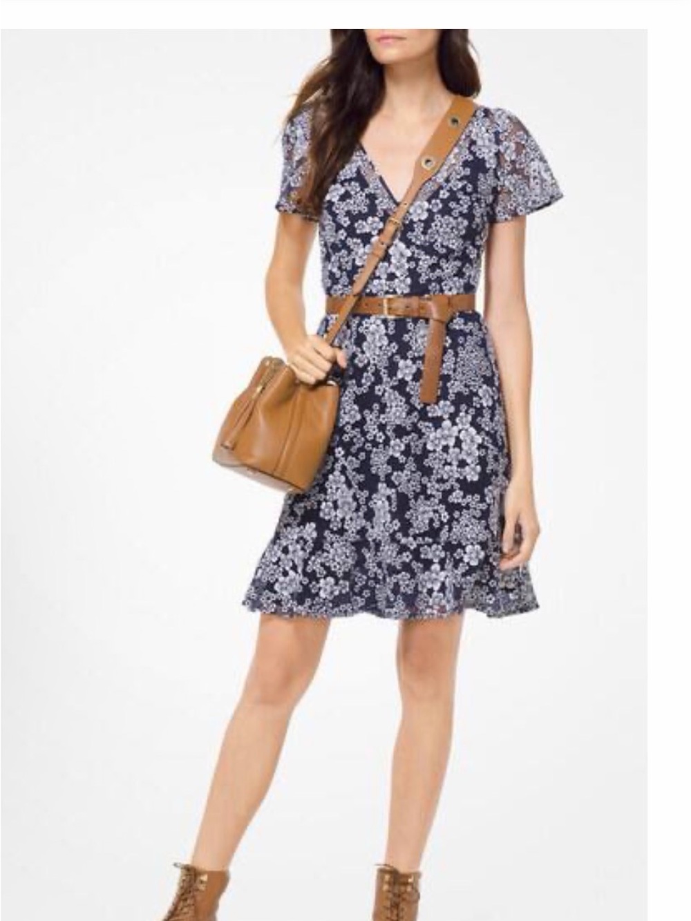 MICHAEL Michael Kors Navy Floral V-Neck Mini Dress